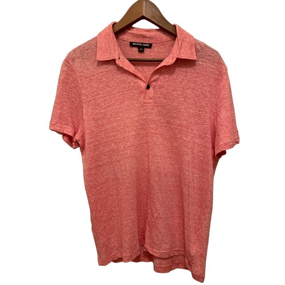 Original Michael Kors Pink White Knitted Jersey Polo Shirt Size Med